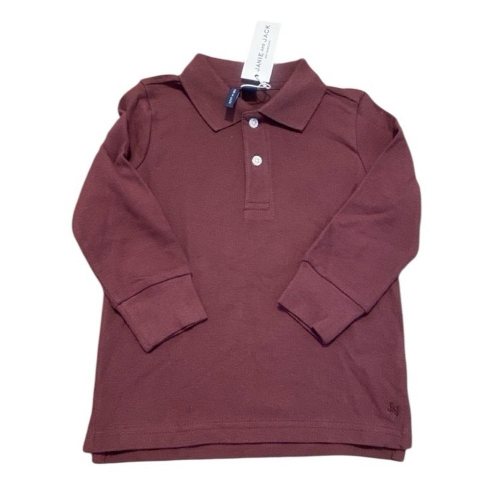 Janie & Jack Boys Polo Long Sleeve Maroon Burgundy Cotton New Size 2T